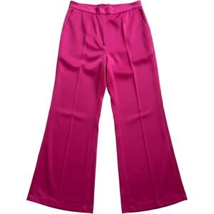 Ador Magenta Pink Wide Leg Satin Pants High Waisted Flowy Trousers 2XL